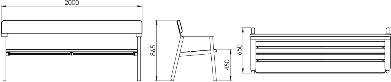 Fulco System IPI bench with backrest LIP140.04 Dimensions