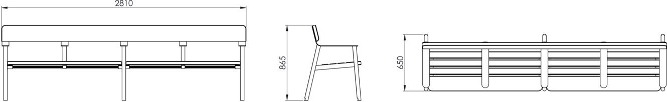 Fulco System IPI bench with backrest and armrests LIP140.18 Dimensions