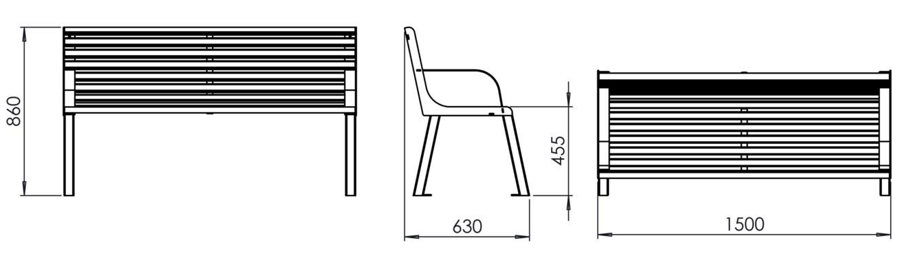 Fulco System VITA bench with backrest and armrests LVI193.00.a Dimensions
