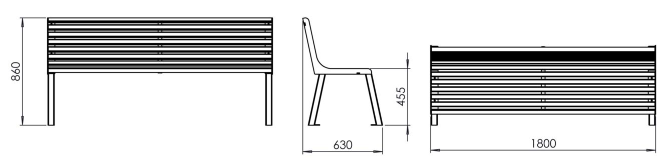 Fulco System VITA bench with backrest LVI193.01 Dimensions