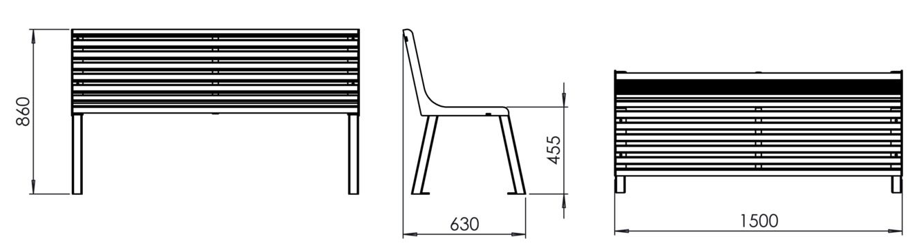 Fulco System VITA bench with backrest LVI193.00 Dimensions