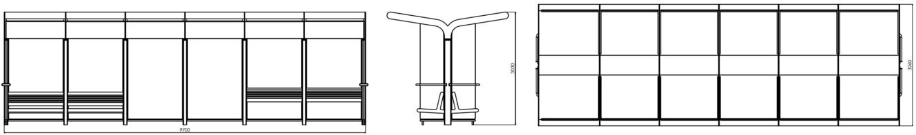 Fulco System HOCKEY two-sided bus shelter WHC281.02 Dimensions
