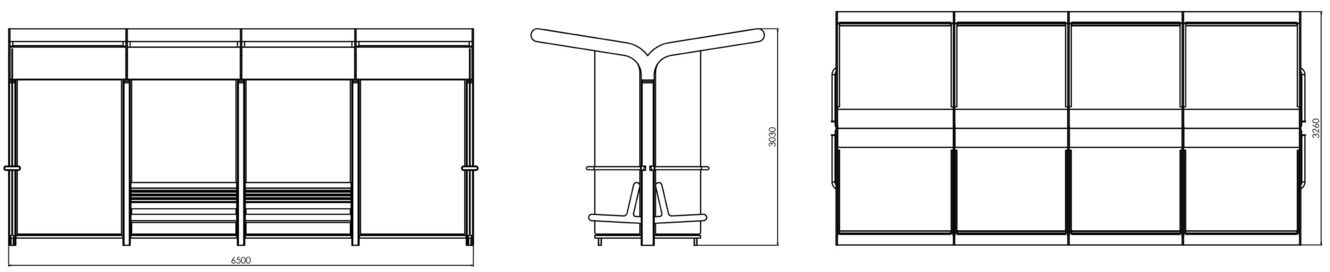 Fulco System HOCKEY two-sided bus shelter WHC281.01 Dimensions