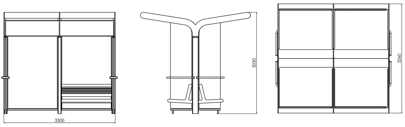 Fulco System HOCKEY two-sided bus shelter WHC281.00 Dimensions