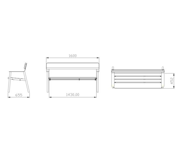 Fulco System IPI bench with backrest LIP180.01 Dimensions